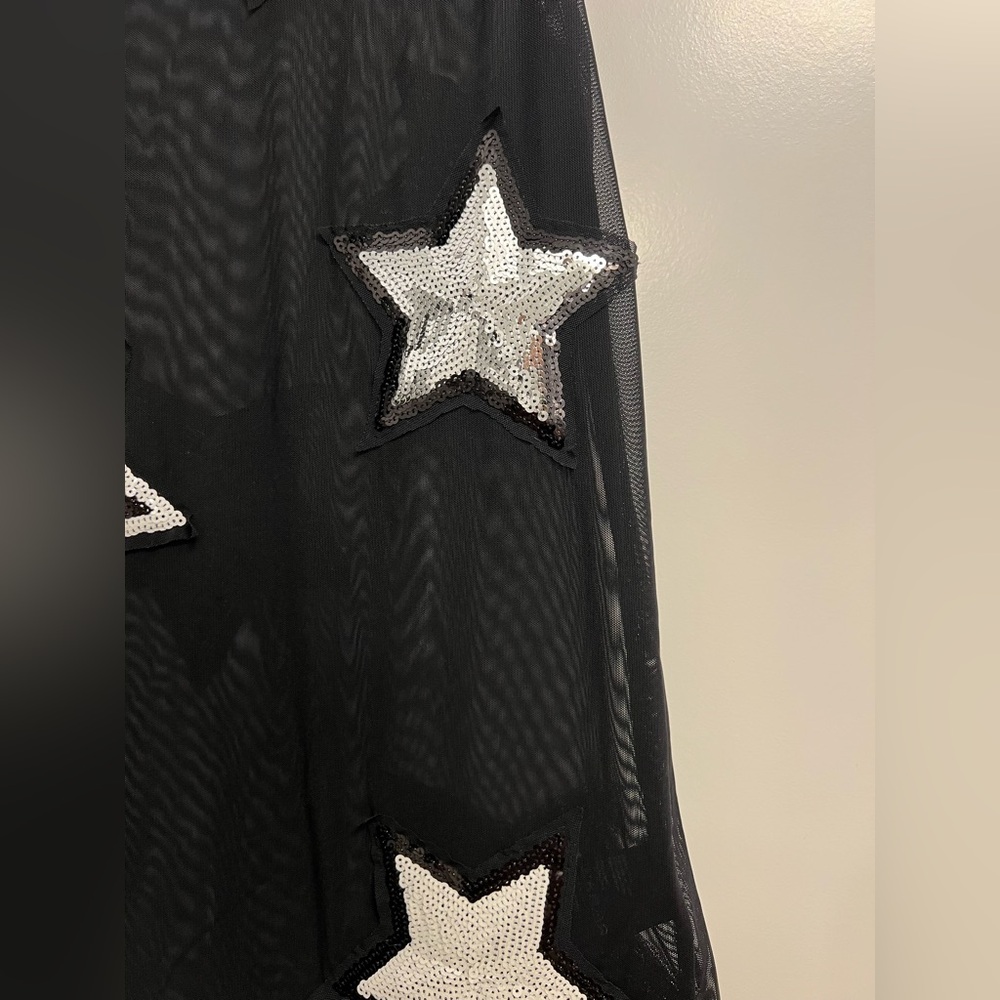 LN midi pencil shift mesh dress black stars Christmas sequin divided Medium M - Picture 3 of 10